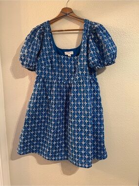 RHODE Blue Printed Puff-Sleeve Kids Dress